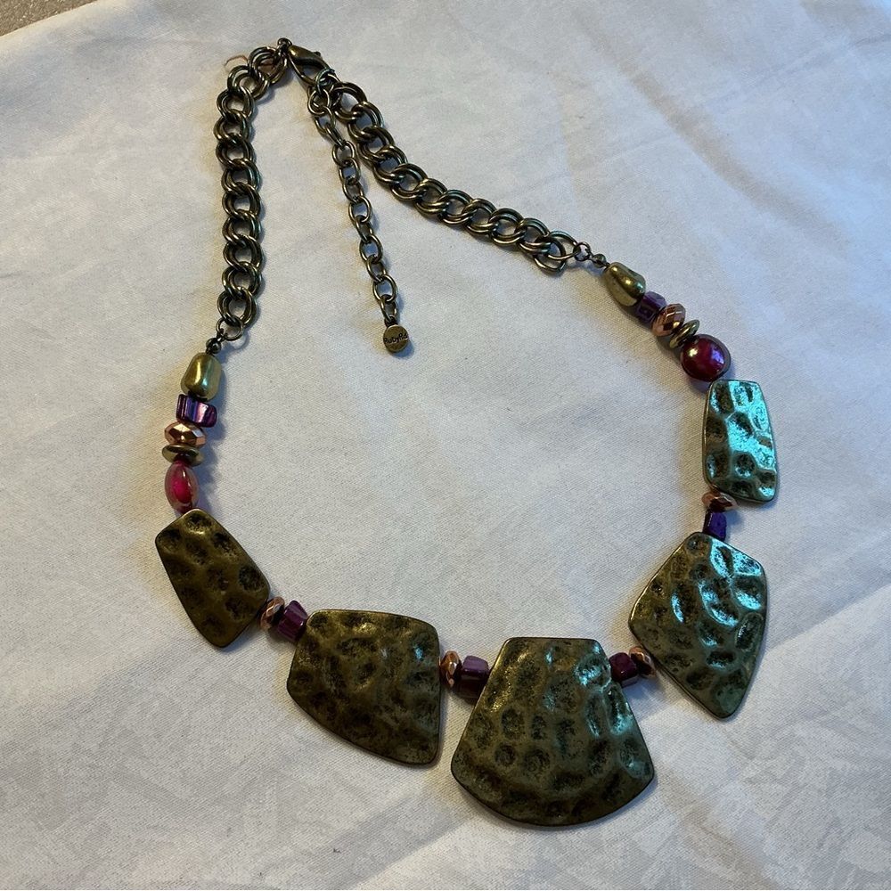 Ruby Rd Brand Hammered Brasstone Chain Link Adjustable Necklae